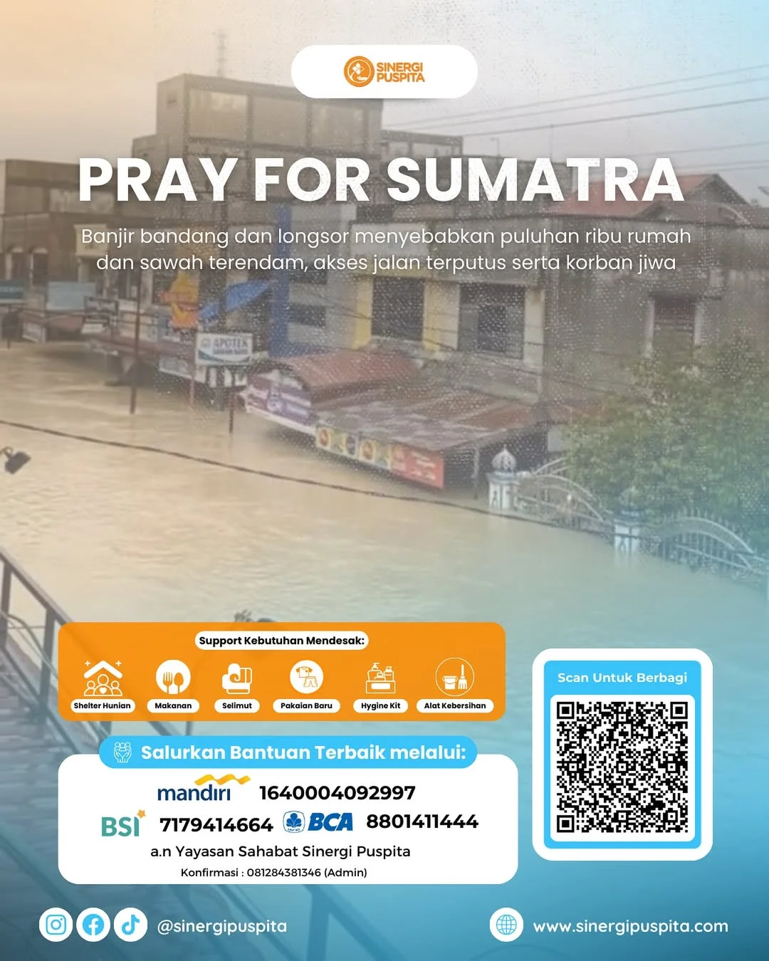Nomor rekening donasi bantuan korban banjir Sumatra melalui Sinergi Puspita