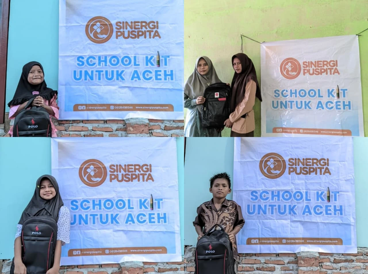 Penyaluran bantuan School Kit Sinergi Puspita untuk anak-anak sekolah di Aceh Tamiang.