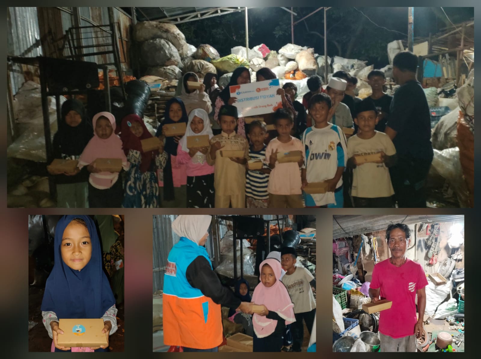 Penyaluran fidyah oleh Sinergi Puspita untuk penyitas banjir Aceh dan Kp Pemulung Kober, Bekasi