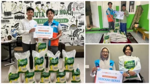 Dokumentasi bantuan 200 kg beras oleh Sinergi Puspita kepada santri dan masyarakat dhuafa di Bogor dan Depok