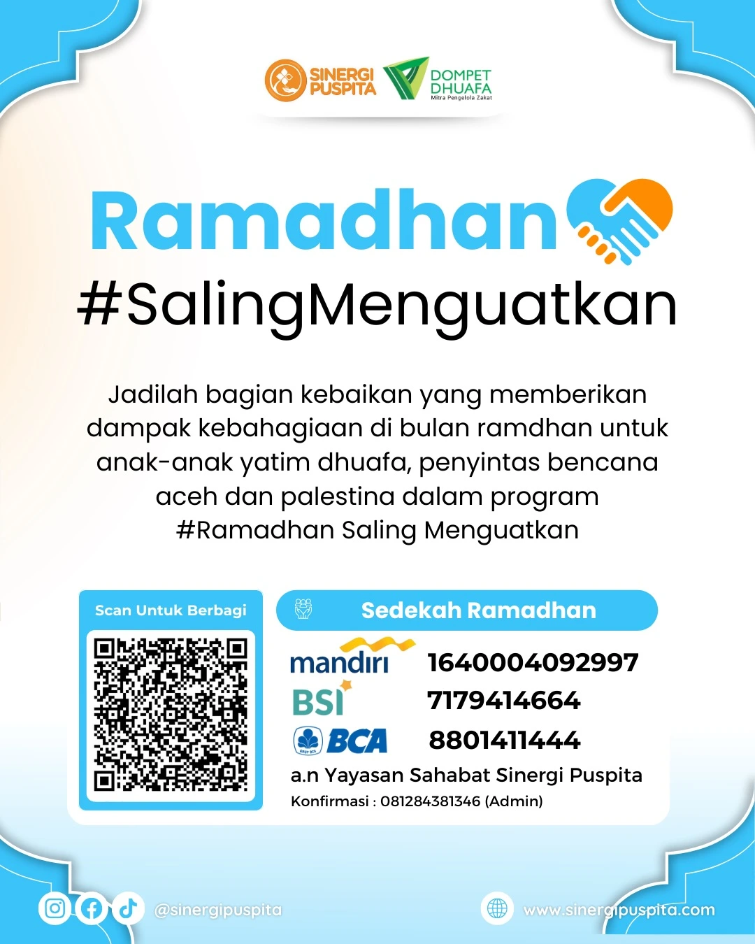 Informasi nomor rekening sedekah sunnah Idulfitri Sinergi Puspita untuk berbagi kepada anak yatim dhuafa